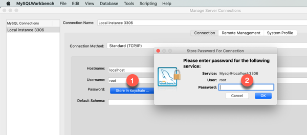 macOS MySQL Workbench paswoord in keychain opslaan
